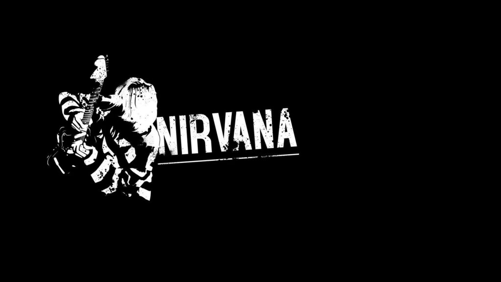 Kurt Cobain's Mesmerizing Guitar Performance in a Dark Musical Oasis Wallpaper