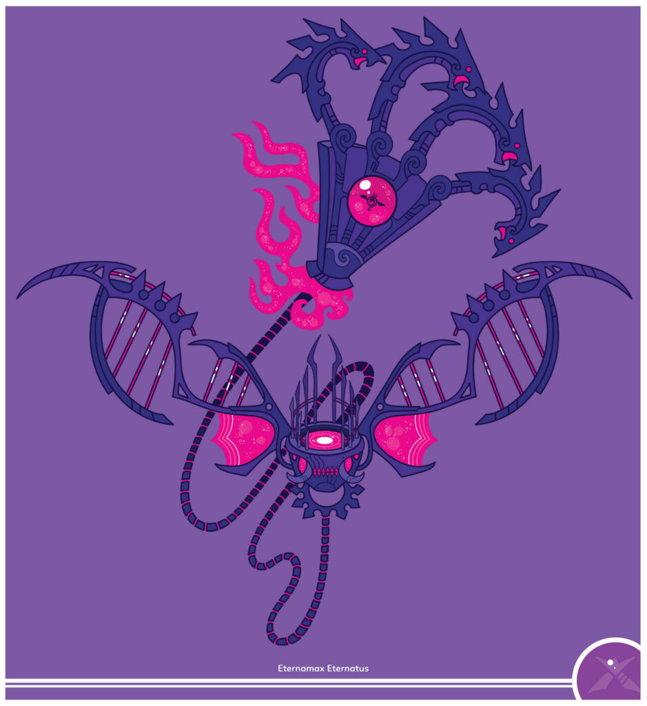 Eternamax Eternatus wallpaper with vivid purple magenta dragon design and glowing geometric lines