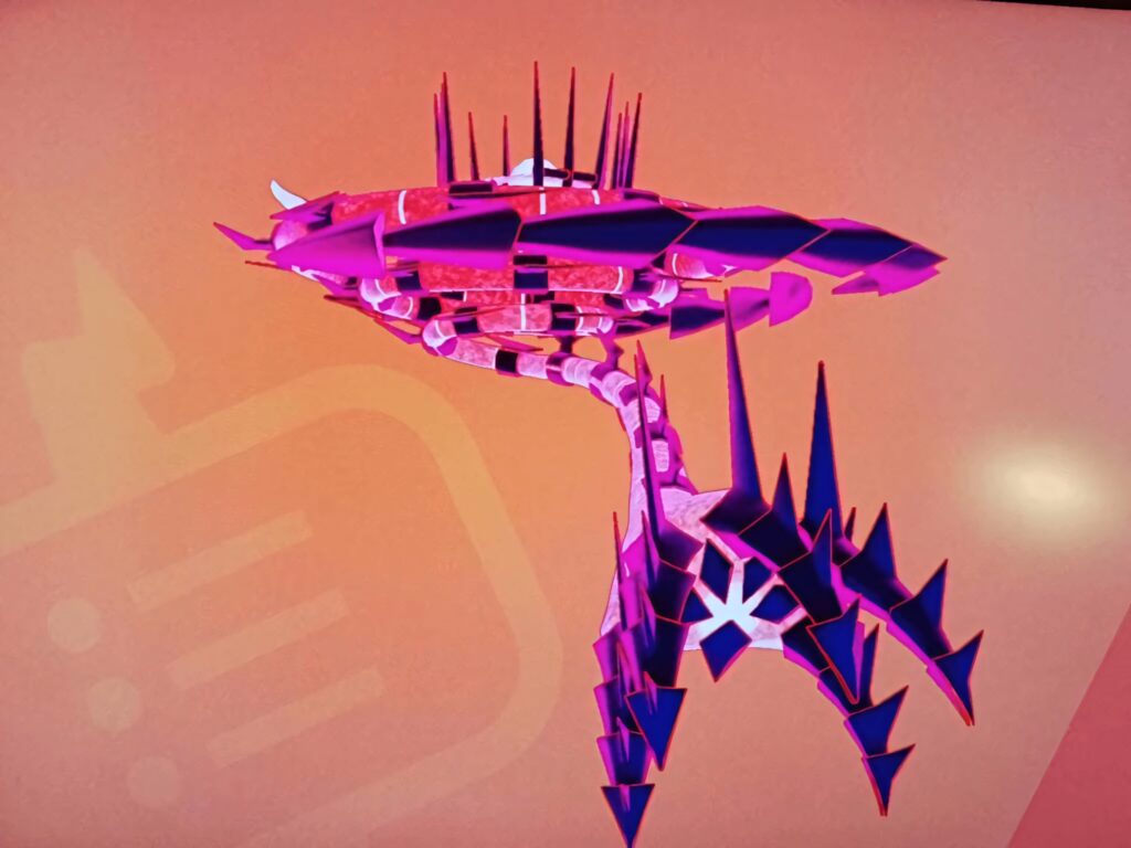Eternatus legendary Pokemon with crystalline spikes and glowing cores on bold orange background Wallpaper