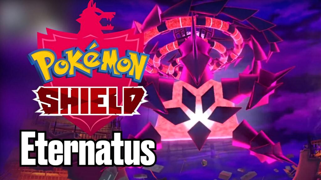 Eternatus Pokémon Shield wallpaper with vibrant purple energy and cosmic background lighting