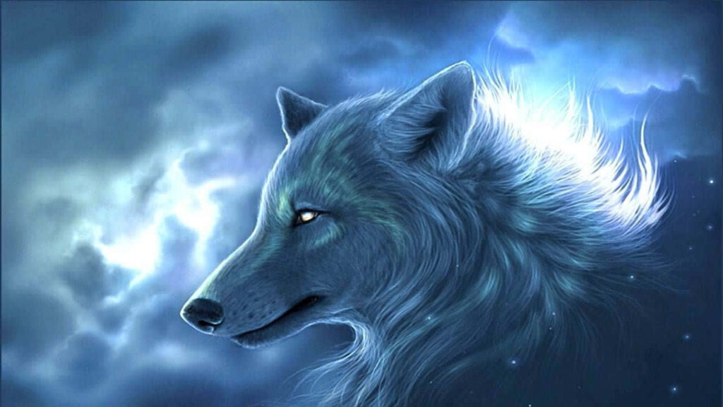 Enchanting Ethereal Alpha Wolf Wallpaper with Starry Night Background