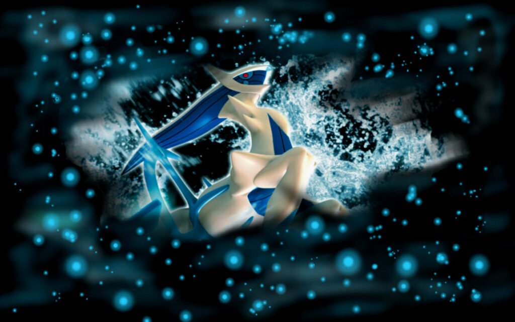 Arceus Awakens: Immersed in Water Element Aura - Enigmatic Fanart Wallpaper