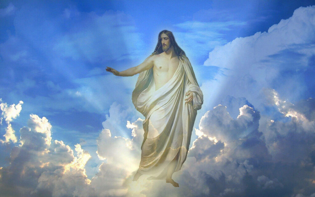 Divine Ascension: Captivating 4k Background of Jesus Soaring to Heavenly Heights Wallpaper