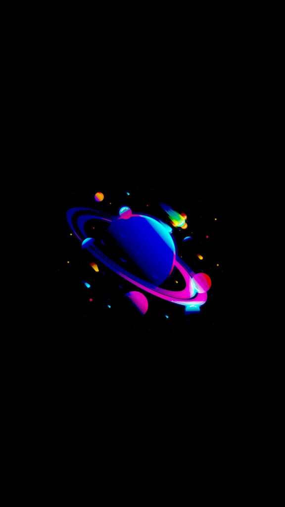 Galactic Harmony: Abstract Planet Colors with Comet Trail - Cosmic Dark-themed Phone Wallpaper