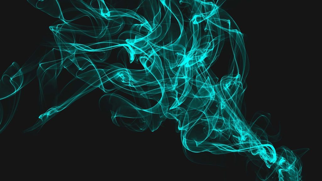 Abstract cyan smoke wallpaper with neon turquoise wisps on dark background for modern screens
