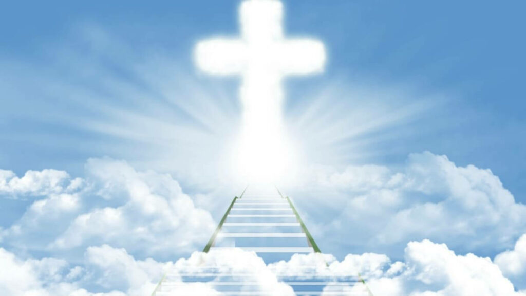 Heavenward Bound: A Tranquil Journey amidst Serene Funeral Clouds Wallpaper