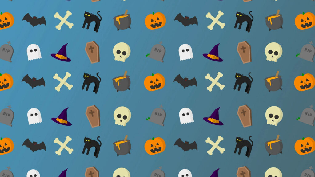 Spooky Icons on Pastel Dreams: A Delightful Halloween Wallpaper