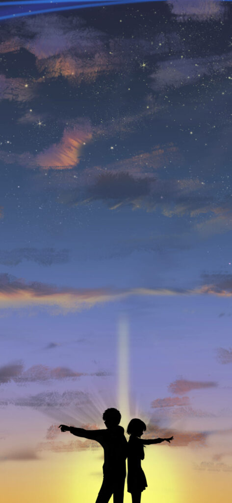 Embracing Destiny: Taki and Mitsuha Silhouettes Unite on Your Name Iphone Wallpaper