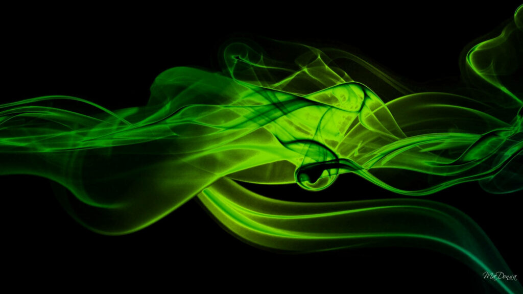Emerald Haze: Mesmerizing Abstract Wallpaper featuring Dense Green Smoke on a Stirring Black Canvas