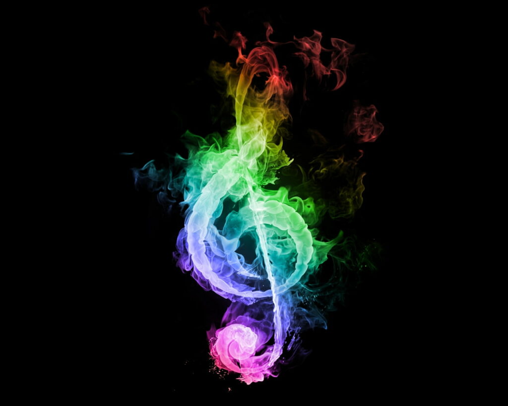 Melodic Inferno: Abstract Flames Ignite the Musical Realm in a Dark Rainbow Spectrum Wallpaper