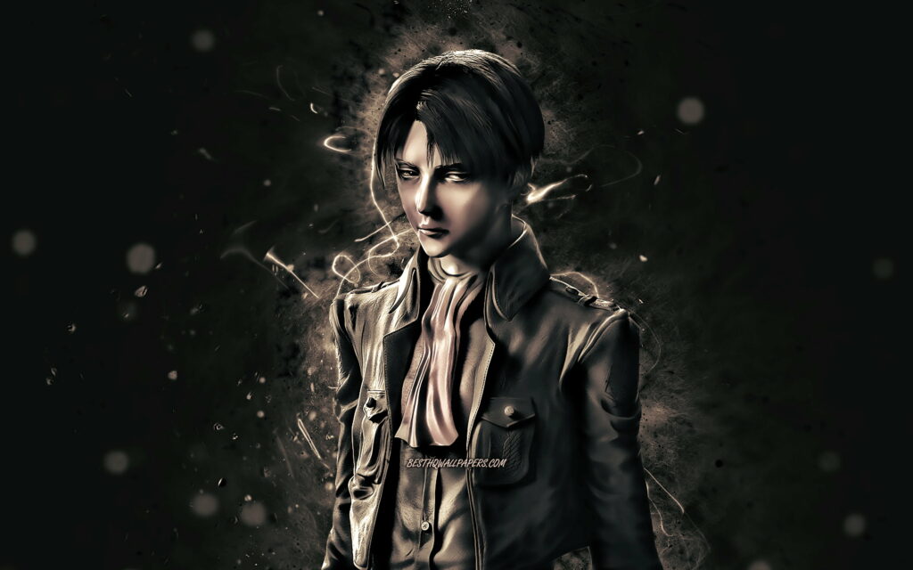Glowing Tribute: Levi Ackerman Shines in Neon Brilliance Wallpaper