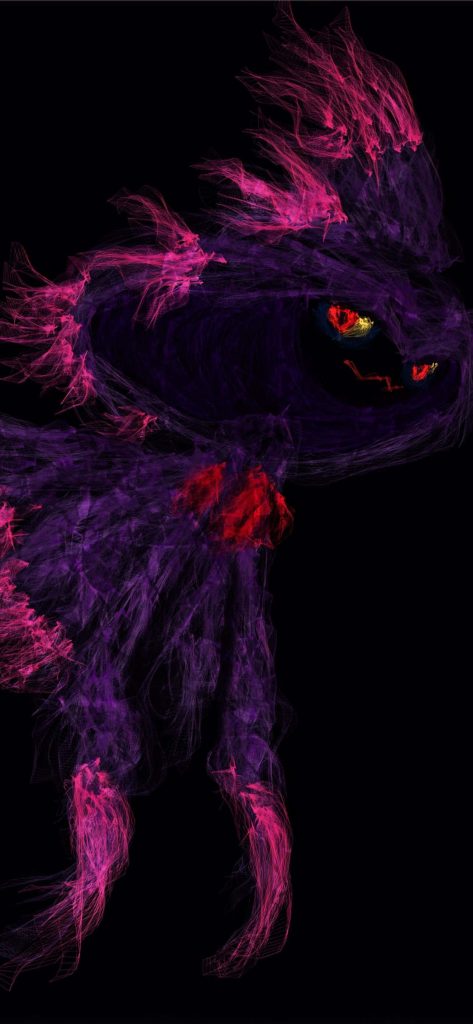 Ethereal Ghost-type Mismagius digital art glowing purple magenta threads dark wallpaper background