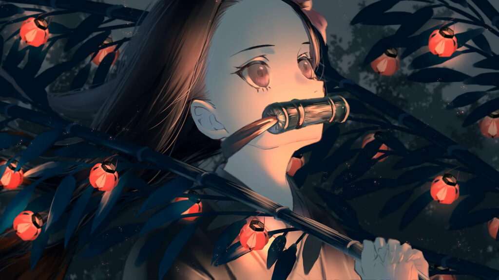 Dawn of a Fierce Warrior: Mesmerizing Nezuko Kamado in Stunning HD Wallpaper
