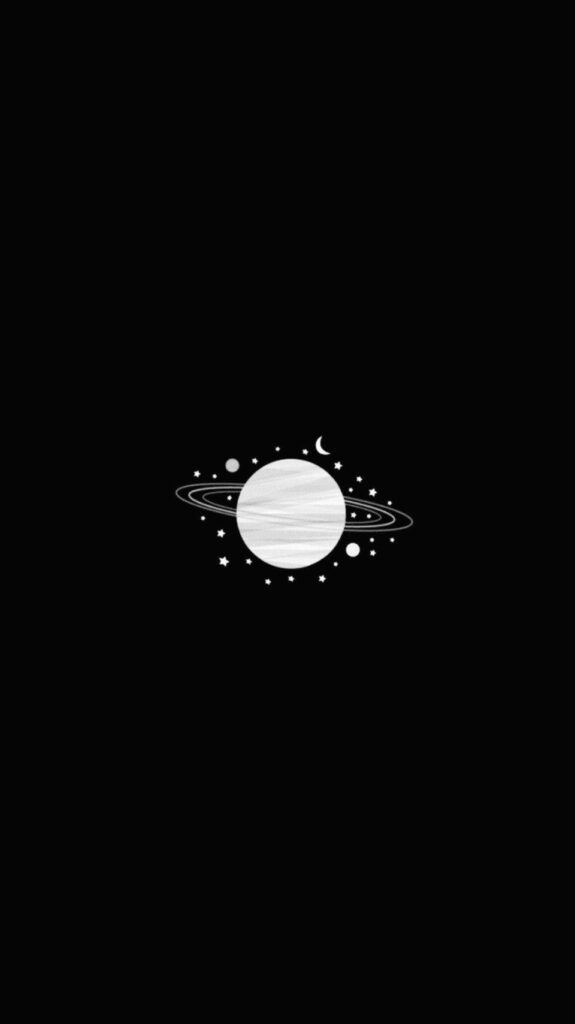 Eternal Enigma: A mesmerizing monochrome image showcasing a mysterious planet surrounded by spiral galaxies, set against a dreamy black aesthetic background Wallpaper