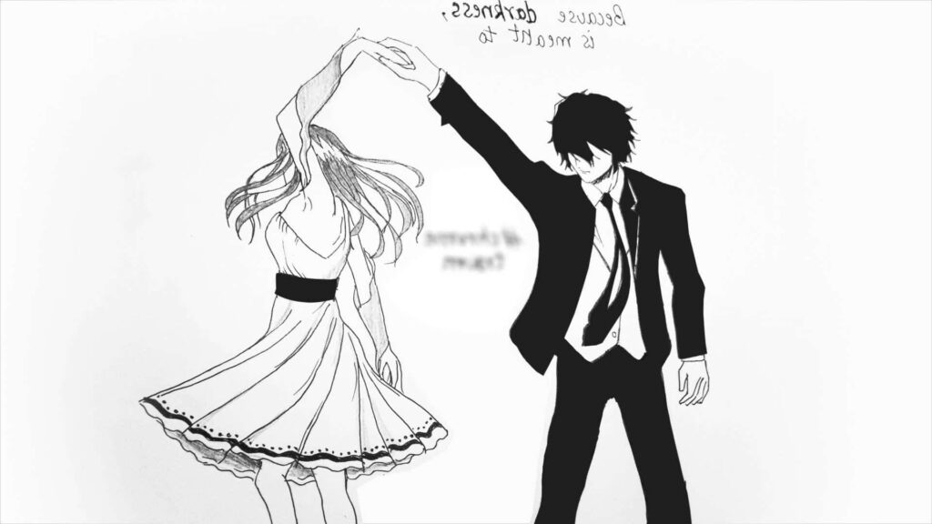 Couple Dancing: Captivating Monochrome Black and White Anime Portrait Wallpaper