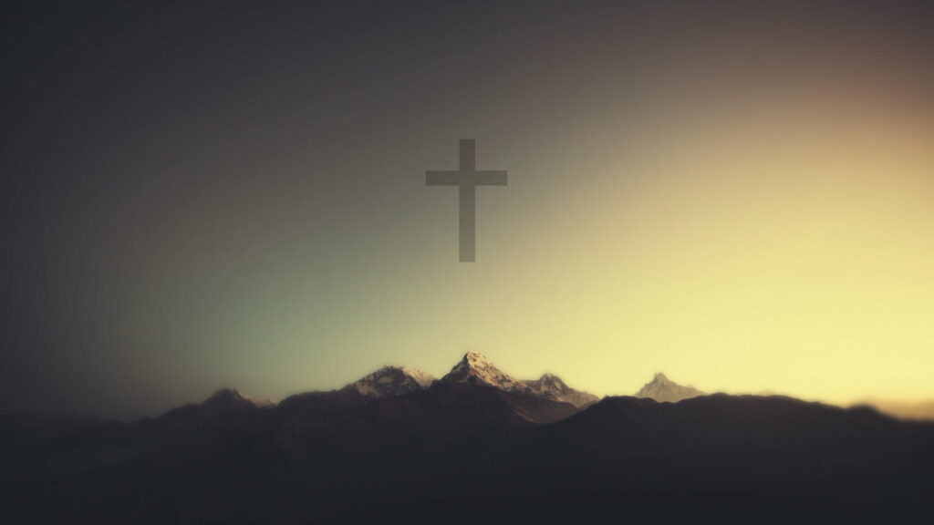 Heavenly Cross: Majestic HD Wallpaper of a Cross Against a Mystical Sky