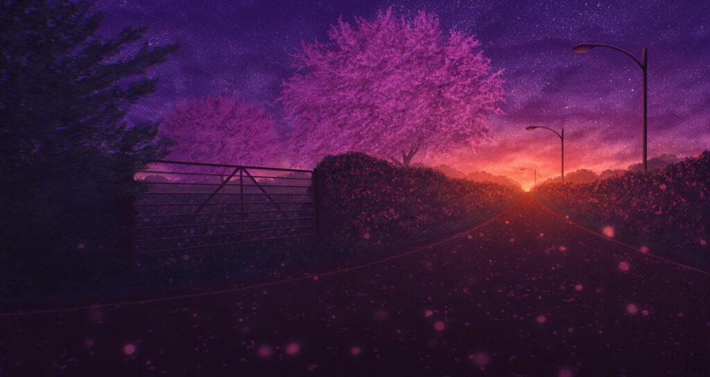 Serenity's Passage: A Breathtaking Anime Journey through Moonlit Sakura Blossoms Wallpaper