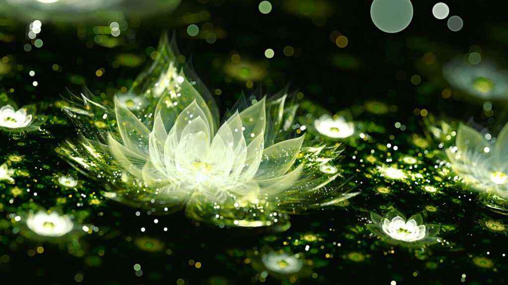 Ethereal Water Lily Wallpaper: Delicate Flowers on Dark Background