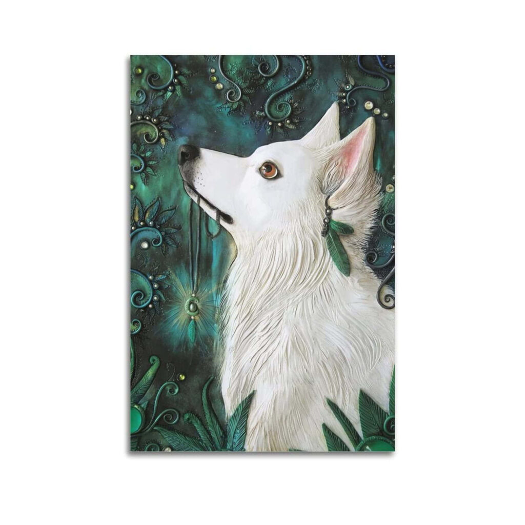 Ethereal White Fox Wallpaper: Enchanting Green Fantasy Background