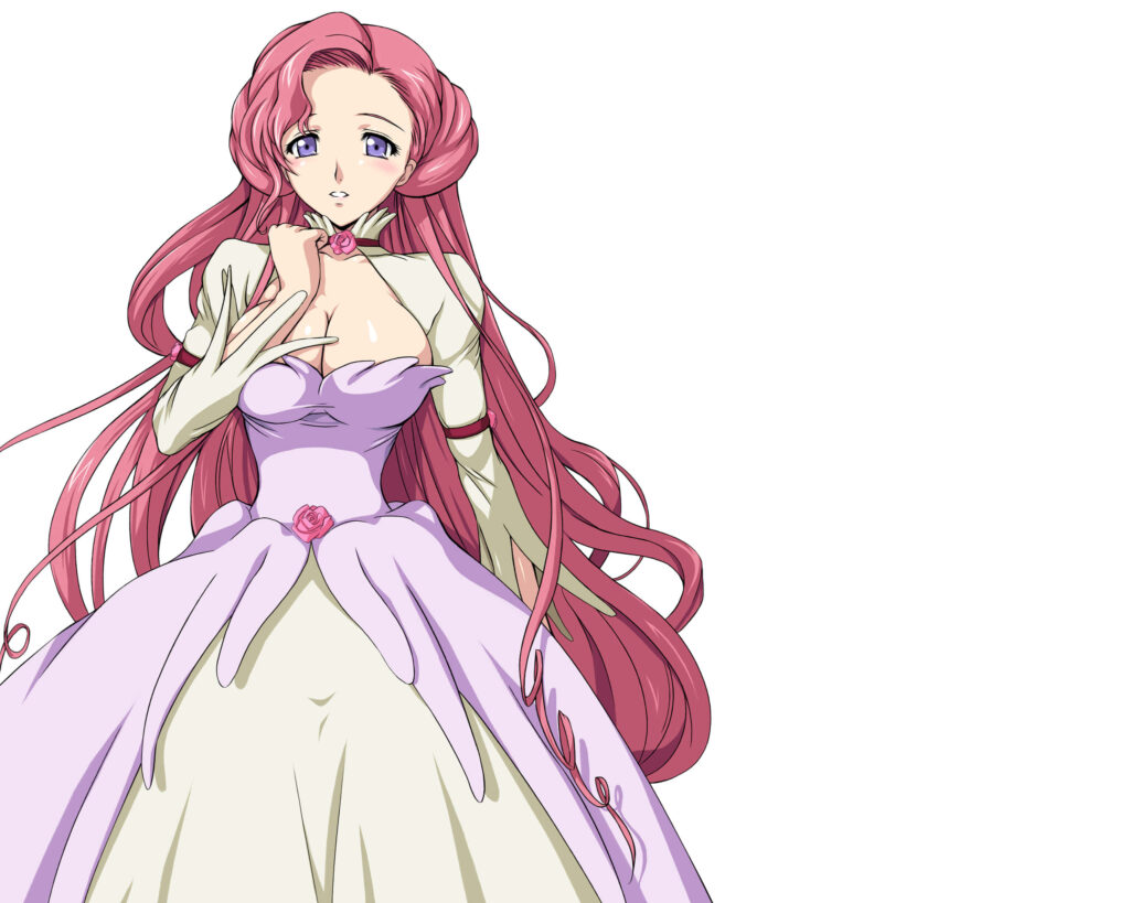 Euphemia Li Britannia Code Geass anime wallpaper lavender gown pink hair white background