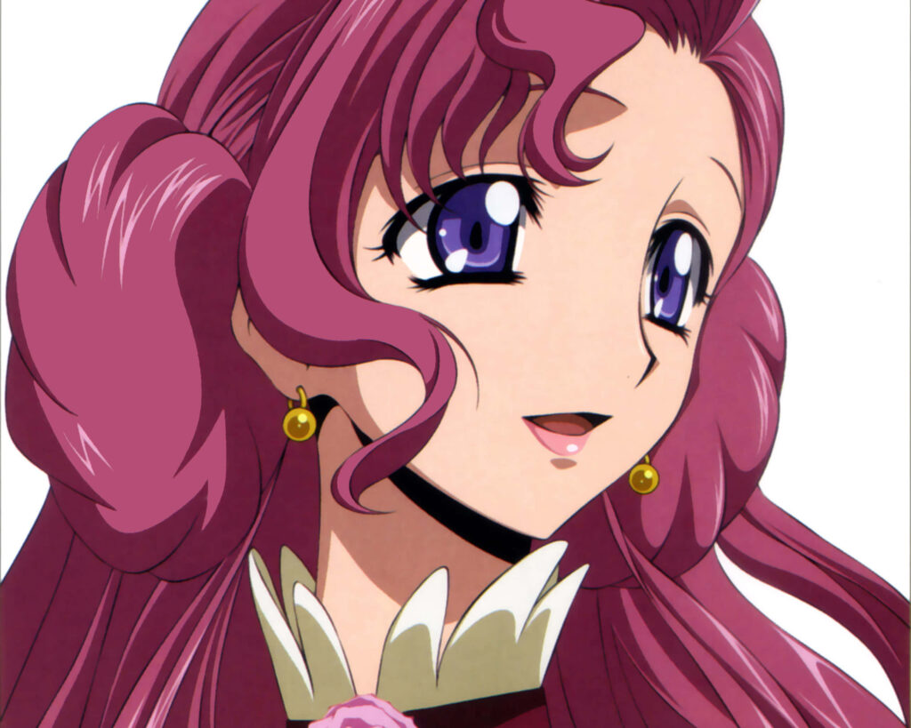 Euphemia Li Britannia anime wallpaper with pink hair violet eyes elegant gentle expression white background