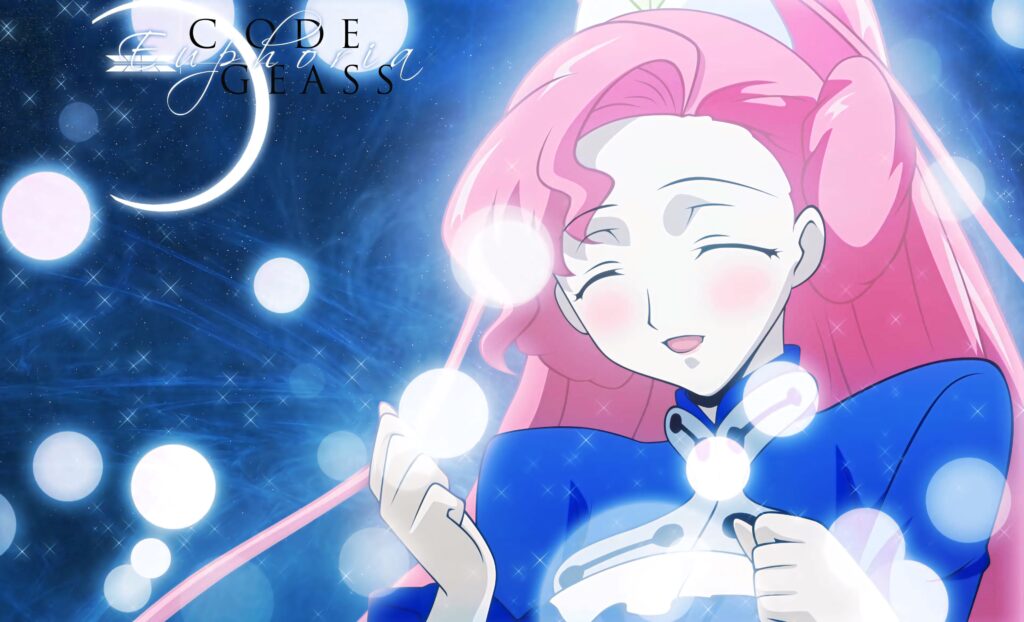Euphemia Li Britannia anime wallpaper with glowing orbs and serene blue background