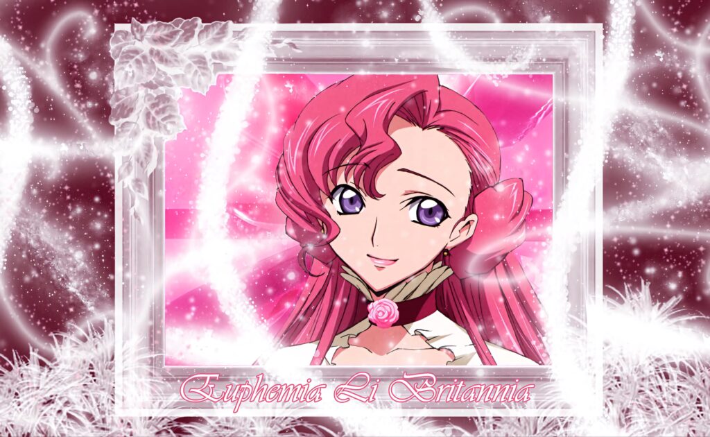 Euphemia Li Britannia wallpaper pink tones glowing floral accents royal anime background
