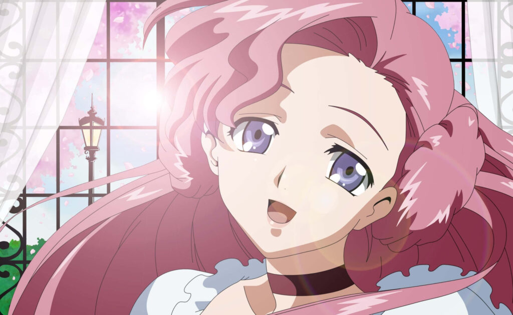 Euphemia Li Britannia anime wallpaper with gentle smile pink hair pastel background sunlight