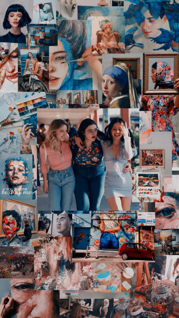 Euphoria Collage Wallpaper: Vibrant Cast in Artistic Backdrops