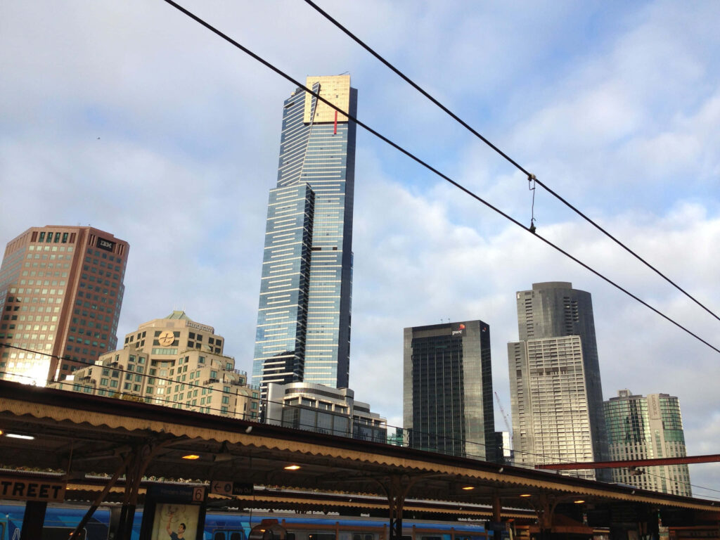 Eureka Tower Melbourne skyline blue gold skyscraper modern architecture Victoria Australia wallpaper