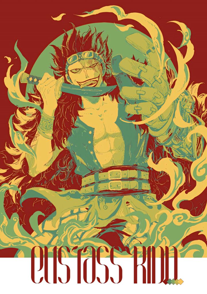 Eustass Kid One Piece wallpaper with fiery abstract red and yellow tones fierce expression