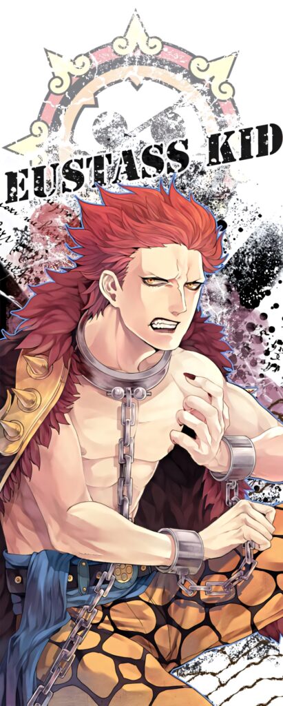 Eustass Kid One Piece mobile wallpaper wild red hair intense expression signature chains
