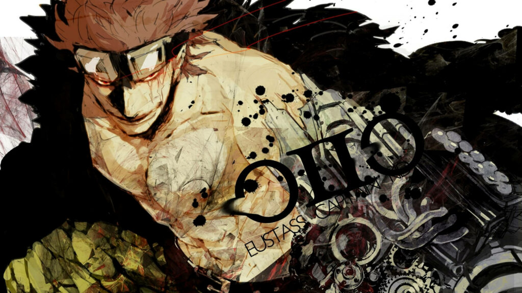 Eustass Kid One Piece smudge art wallpaper fierce expression mechanical arm dark intense strokes
