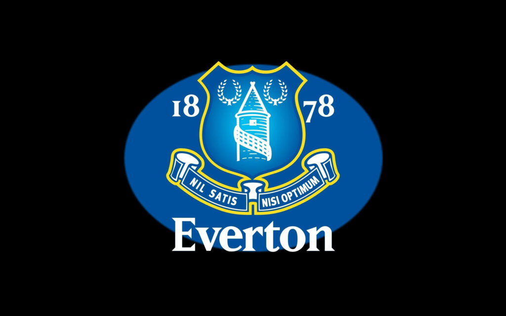Everton FC blue logo with tower laurels and 1878 on black background wallpaper design