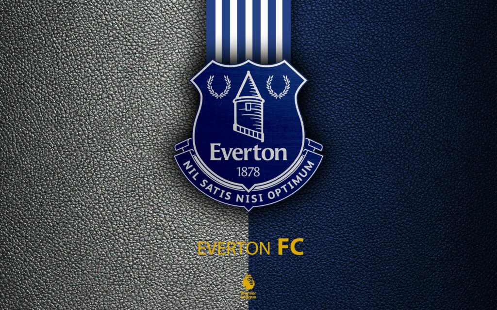 Everton FC crest centered on textured grey black background with blue white stripes wallpaper