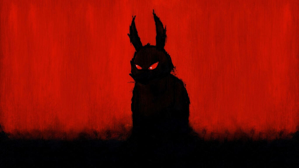 Sinister Creature with Rabbit Ears Dominates Fiery Artwork Wallpaper