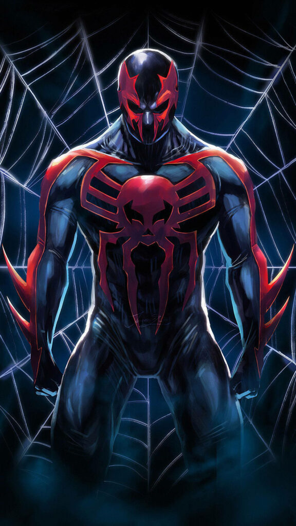 Spider-Man's Intense Evolution: Mobile Background Capturing the Ultimate Spidey in Muscular Web-Slinging Action Wallpaper