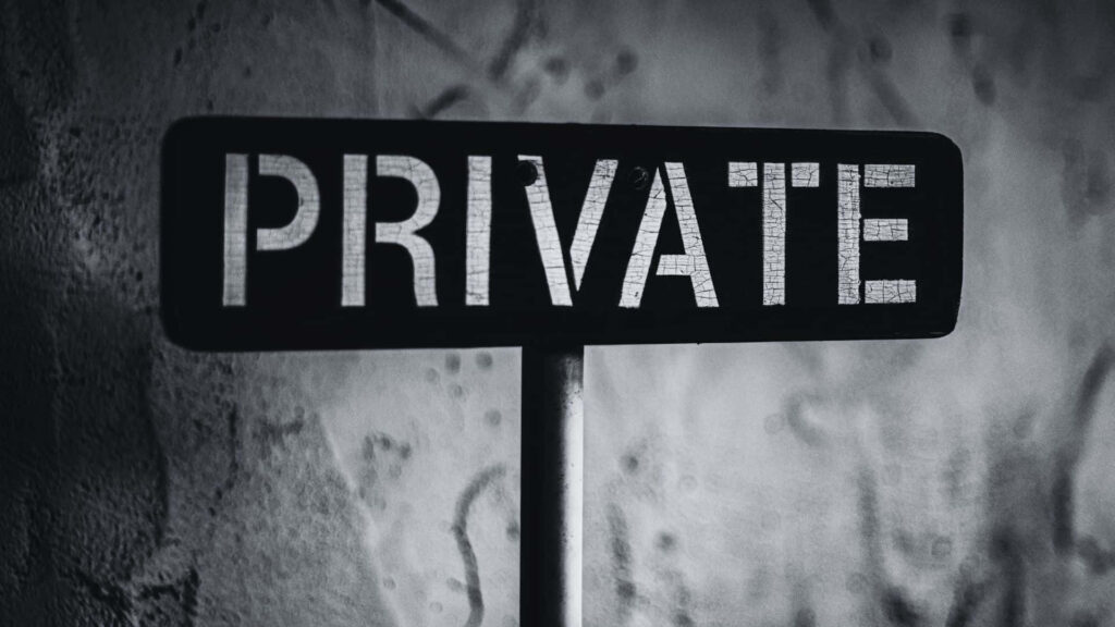 Private Black and White Wallpaper: Bold Text on Dark Texture