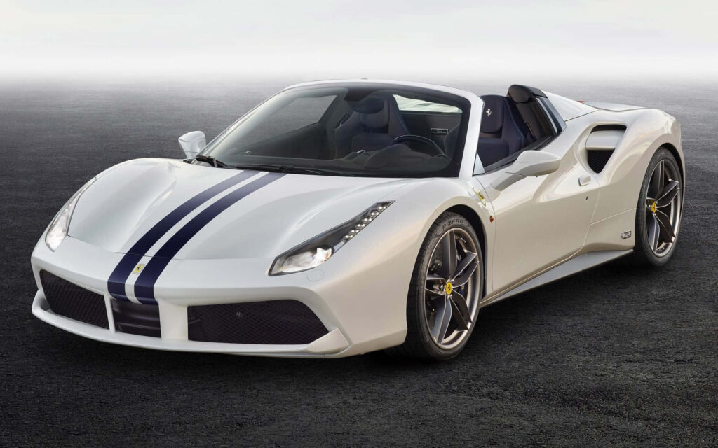 White Ferrari 488 Spider Parked Background Wallpaper