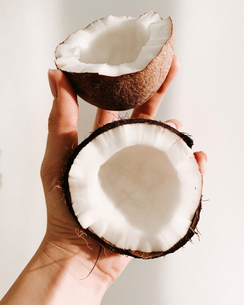 Exotic Coconut Close-Up: Natural Texture & White Flesh Wallpaper