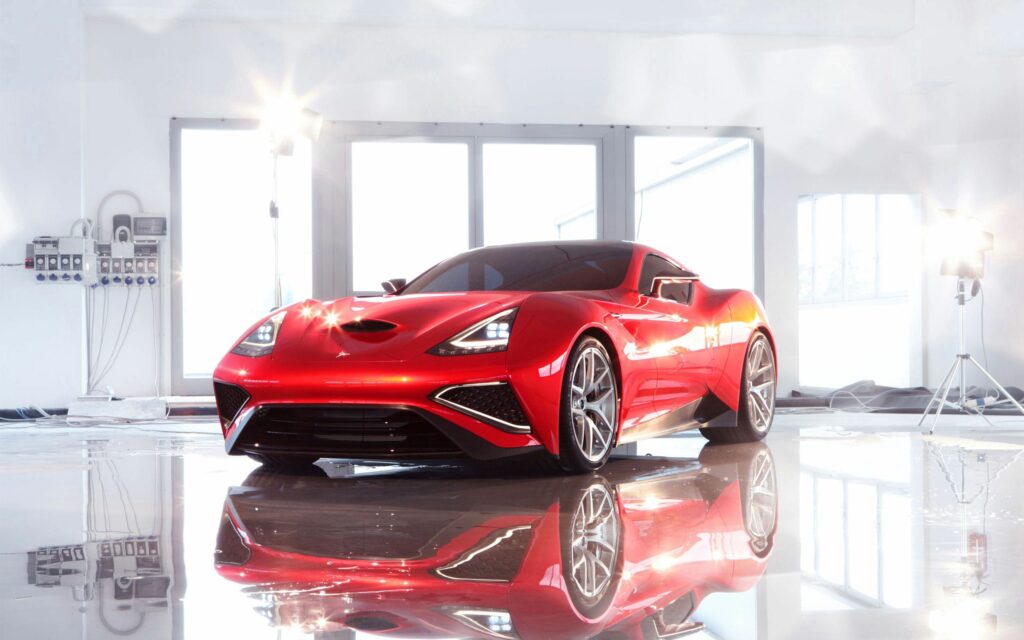 Stunning Icona Vulcano Red Car Wallpaper in Modern Studio Setting