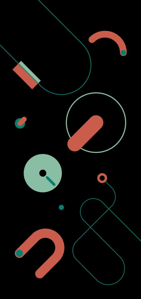 Abstract teal, red, and light blue shapes wallpaper for modern Android screens