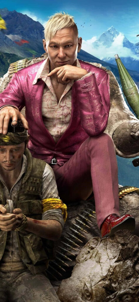 Far Cry 4 Promotional Wallpaper: Antagonist Pagan Min in Iconic Pink Suit