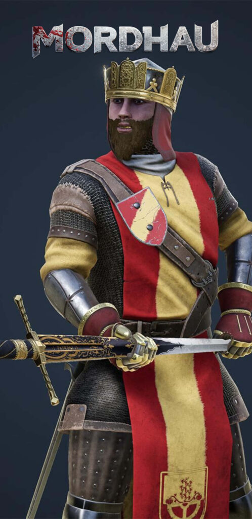 Medieval Knight in Armor with Crown Holding Sword - MORDHAU Game Character on Battleground Wallpaper