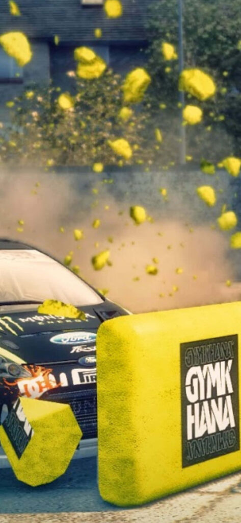 Dirt 3 Rally Car Drifts Around Corner, GYMKHANA Block Explodes Wallpaper