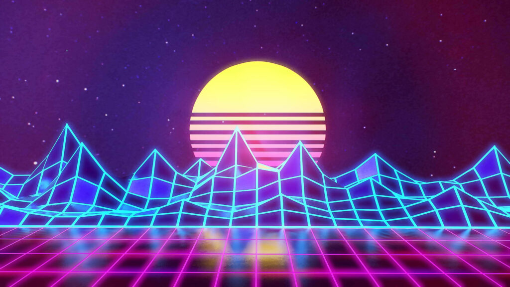 Vaporwave Sunset-Mountains Neon Background Wallpaper