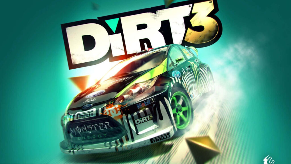 Dirt 3 Rally Car Wallpaper: Ford in Action Against Teal Background