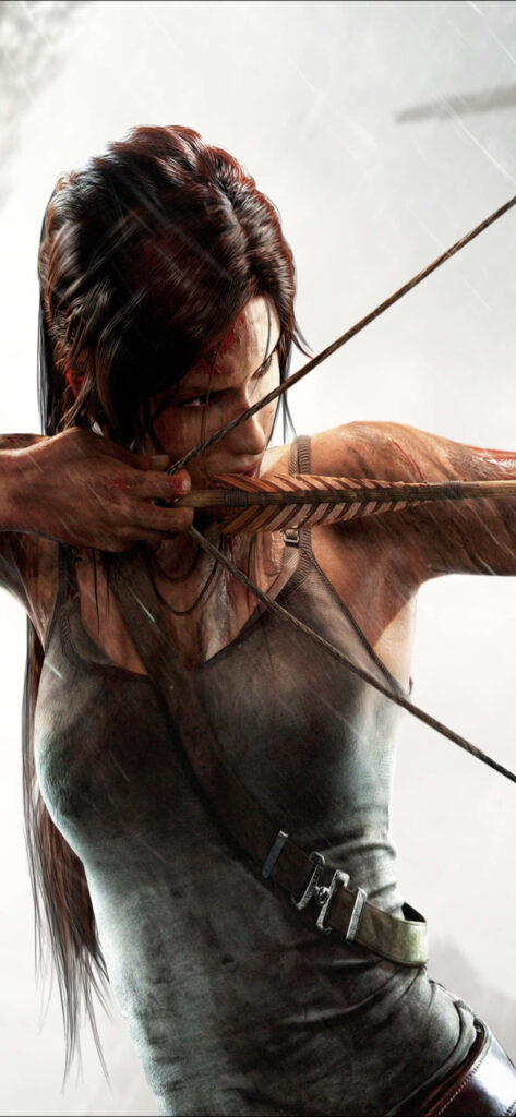 Close-up of Lara Croft from Rise of the Tomb Raider with Bow in Intense Moment Wallpaper
