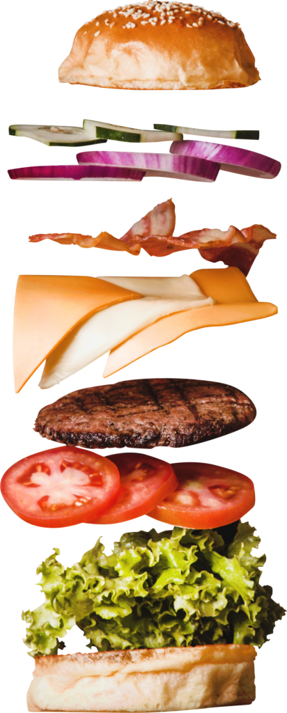 Deconstructed Cheeseburger Wallpaper: Exploded Ingredients Design