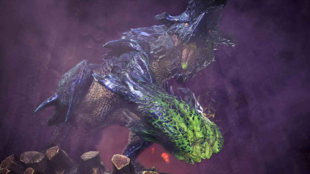 Explosive Might: Brachydios in Iceborne's Purple Haze Wallpaper